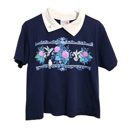 MORNING SUN hummingbird gardening tee collard tee shirt 90's
