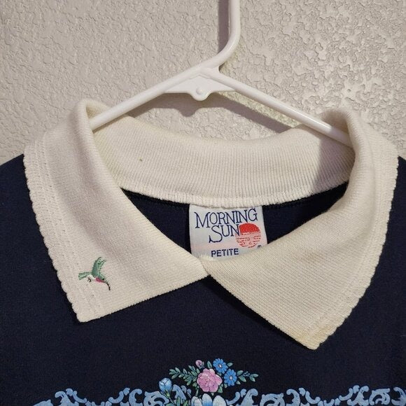 MORNING SUN hummingbird gardening tee collard tee shirt 90's