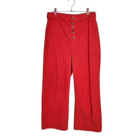 MARINE LAYER Bridget Corduroy Wide Leg Button Exposed Cropped Pants red 10/12