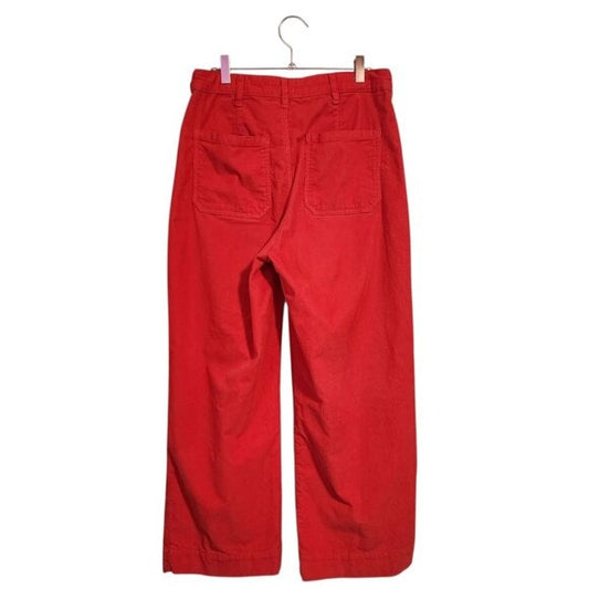 MARINE LAYER Bridget Corduroy Wide Leg Button Exposed Cropped Pants red 10/12