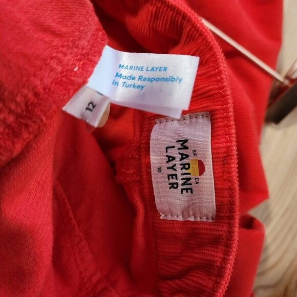 MARINE LAYER Bridget Corduroy Wide Leg Button Exposed Cropped Pants red 10/12