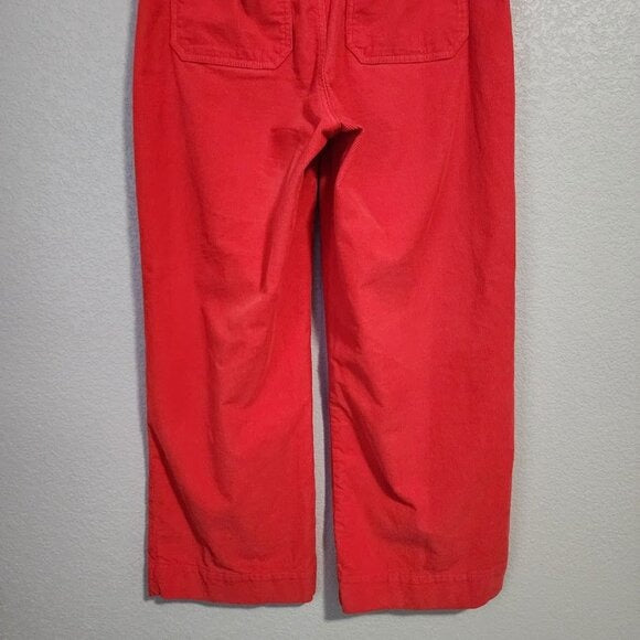MARINE LAYER Bridget Corduroy Wide Leg Button Exposed Cropped Pants red 10/12
