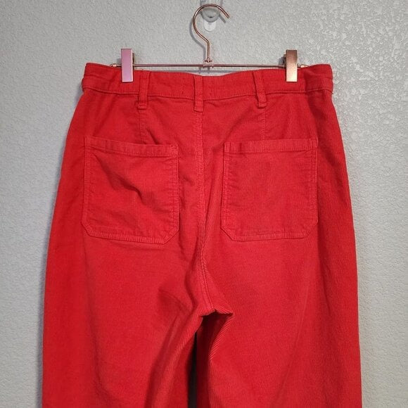 MARINE LAYER Bridget Corduroy Wide Leg Button Exposed Cropped Pants red 10/12