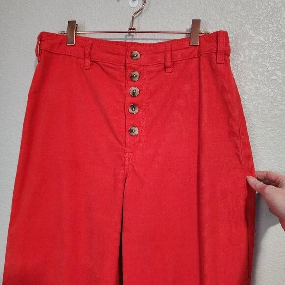 MARINE LAYER Bridget Corduroy Wide Leg Button Exposed Cropped Pants red 10/12