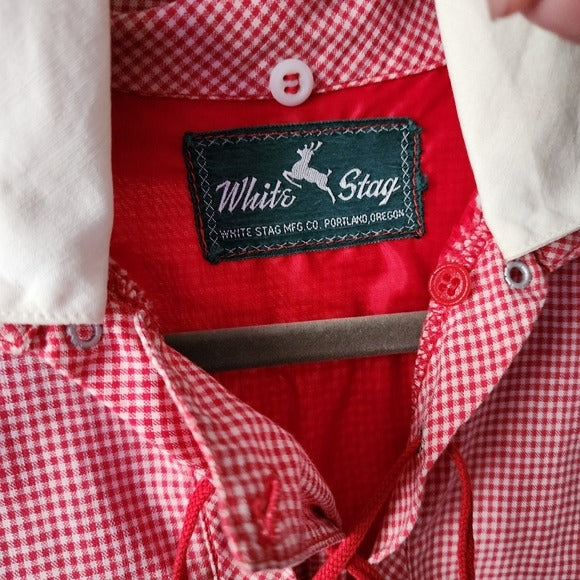 WHITE STAG x VINTAGE 1950's gingham Red White nylon lined top double collar