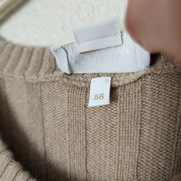 BRIONI 100% Cashmere Ribbed Knit Fashion Jumper crewneck sweater oat 56