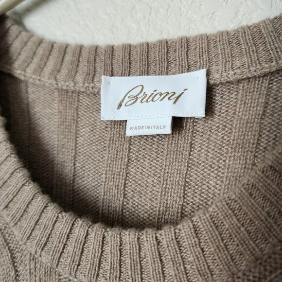 BRIONI 100% Cashmere Ribbed Knit Fashion Jumper crewneck sweater oat 56