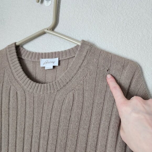 BRIONI 100% Cashmere Ribbed Knit Fashion Jumper crewneck sweater oat 56