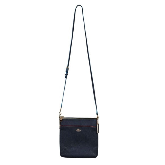 COACH Kitt Crossbody Bag in Navy tri color trim Crossgrain leather