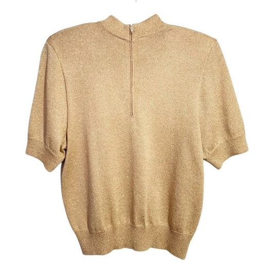 ST JOHN VINTAGE zip up golden sweater top short sleeve NEW WITH TAGS size S