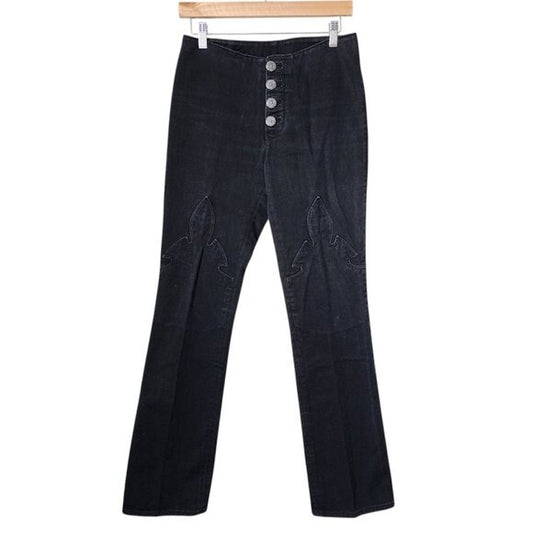 CHROME HEARTS Y2K Fleur De Knee Black Flare Jeans Vintage Denim Size 27