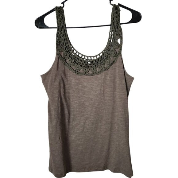 SUNDANCE boho crochet fringe tank top in olive green size S