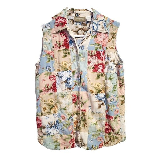 LIZ CLAIBORNE VINTAGE 90s patchwork button up vest soft girl top cottagecore S