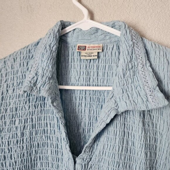 FADED GLORY VINTAGE 90s Textured Crinkle Hook & Eye Shirt Sky Blue XL