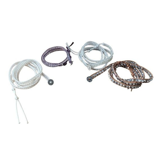 VICTORIA EMERSON Lot of 4 Wrap Bracelets Boho Mixed Leather & Crystal Adjustable