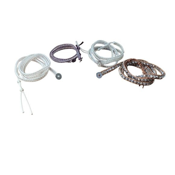 VICTORIA EMERSON Lot of 4 Wrap Bracelets Boho Mixed Leather & Crystal Adjustable