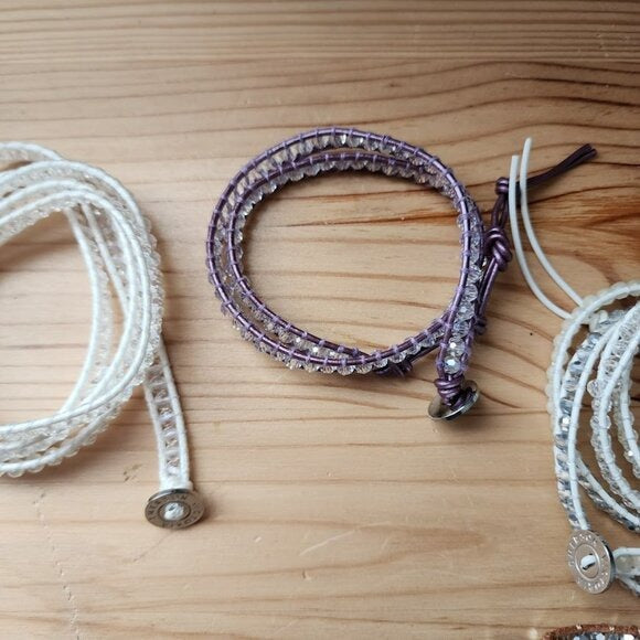 VICTORIA EMERSON Lot of 4 Wrap Bracelets Boho Mixed Leather & Crystal Adjustable