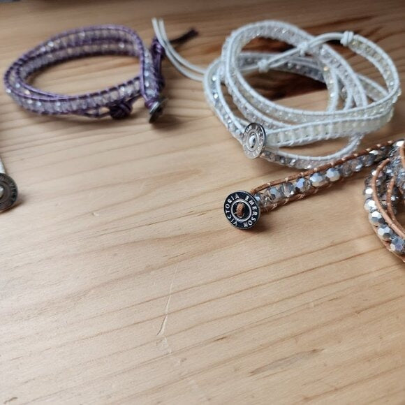 VICTORIA EMERSON Lot of 4 Wrap Bracelets Boho Mixed Leather & Crystal Adjustable