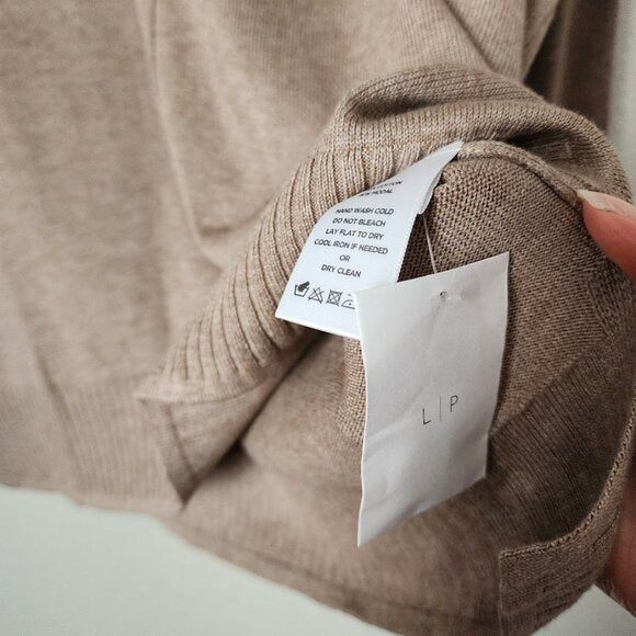 LILIA P Oversized Button Henley Contrast Stitching Popover Sweater in Flax NEW S