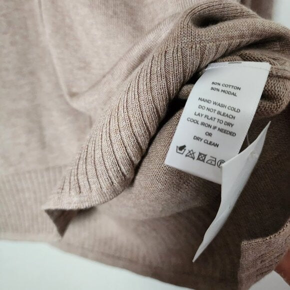 LILIA P Oversized Button Henley Contrast Stitching Popover Sweater in Flax NEW S