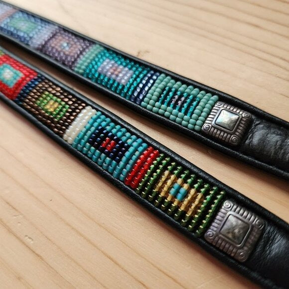 BRIGHTON VINTAGE lot of 2 seed bead belts in black size s/m 32