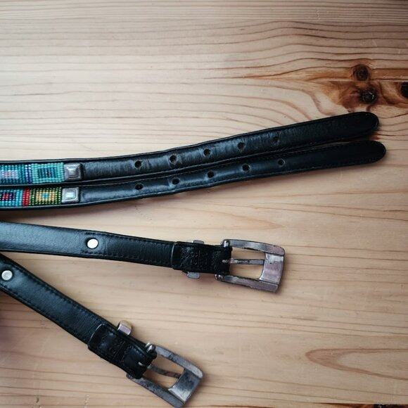 BRIGHTON VINTAGE lot of 2 seed bead belts in black size s/m 32