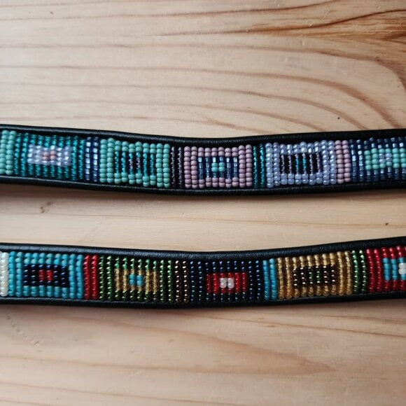 BRIGHTON VINTAGE lot of 2 seed bead belts in black size s/m 32