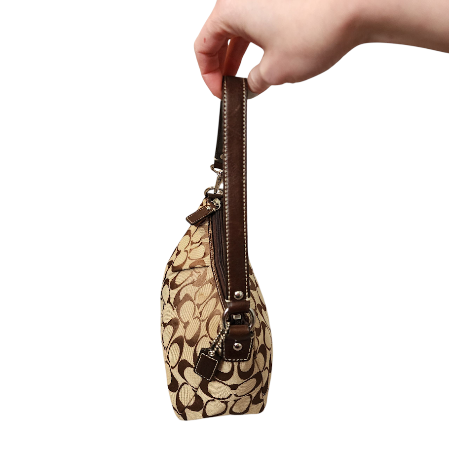COACH Signature C Pleated Mini Purse Brown Monogram Shoulder Bag Y2K
