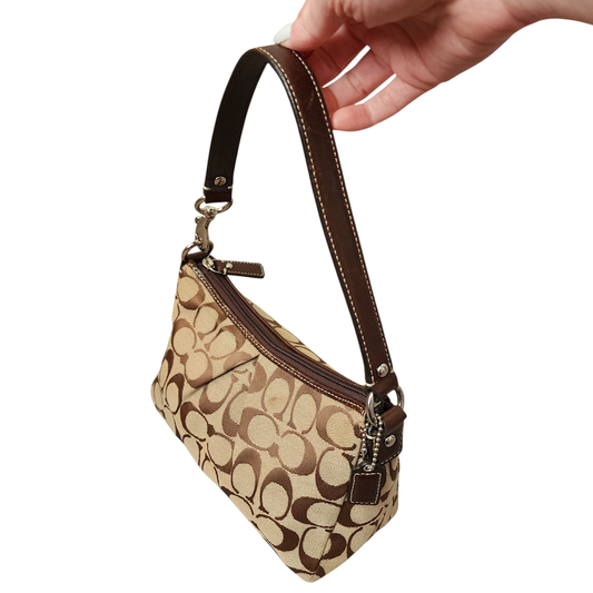COACH Signature C Pleated Mini Purse Brown Monogram Shoulder Bag Y2K
