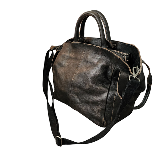 FREE PEOPLE Leslie Tote Leather Shoulder Crossbody Bag Black/Chocolate Distressed XL