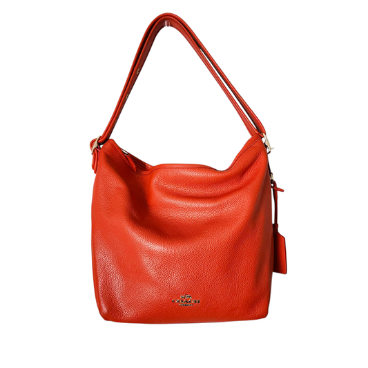 COACH Dufflette Leather Hobo Shoulder Bag Red Slouchy Large Tote