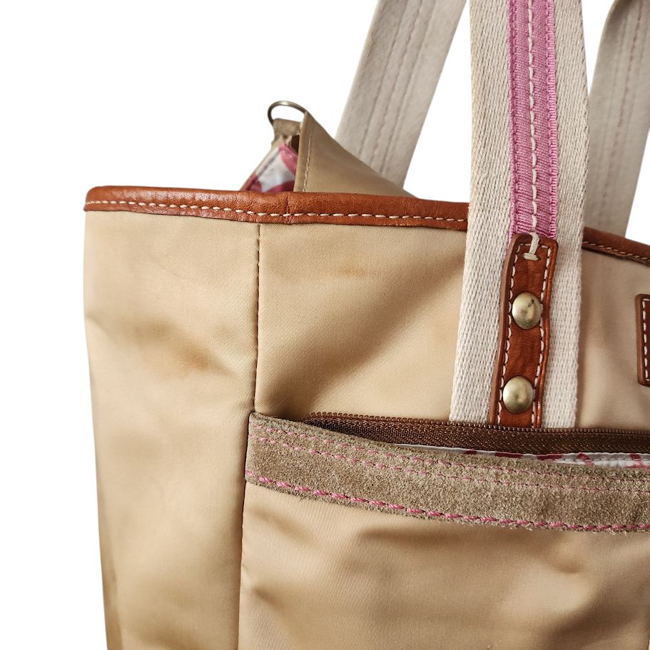 COACH Hamptons Weekend Gold Satin Mini Tote Pink Trim Shoulder Bag