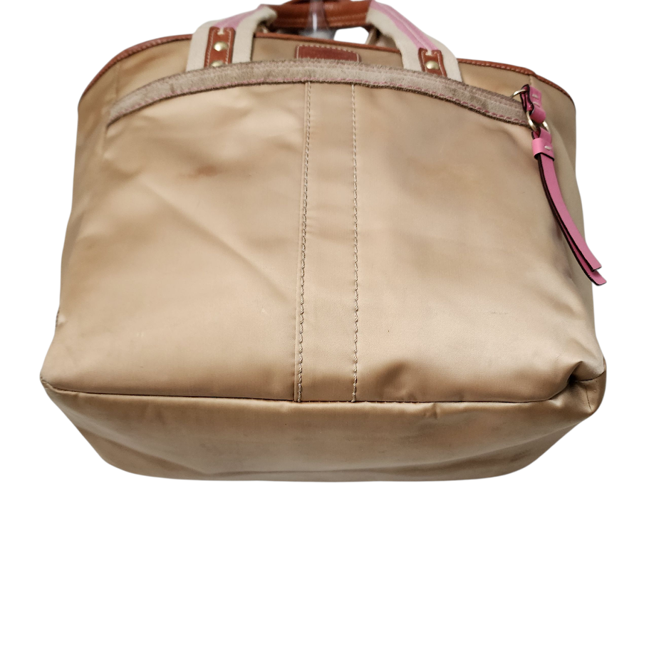 COACH Hamptons Weekend Gold Satin Mini Tote Pink Trim Shoulder Bag