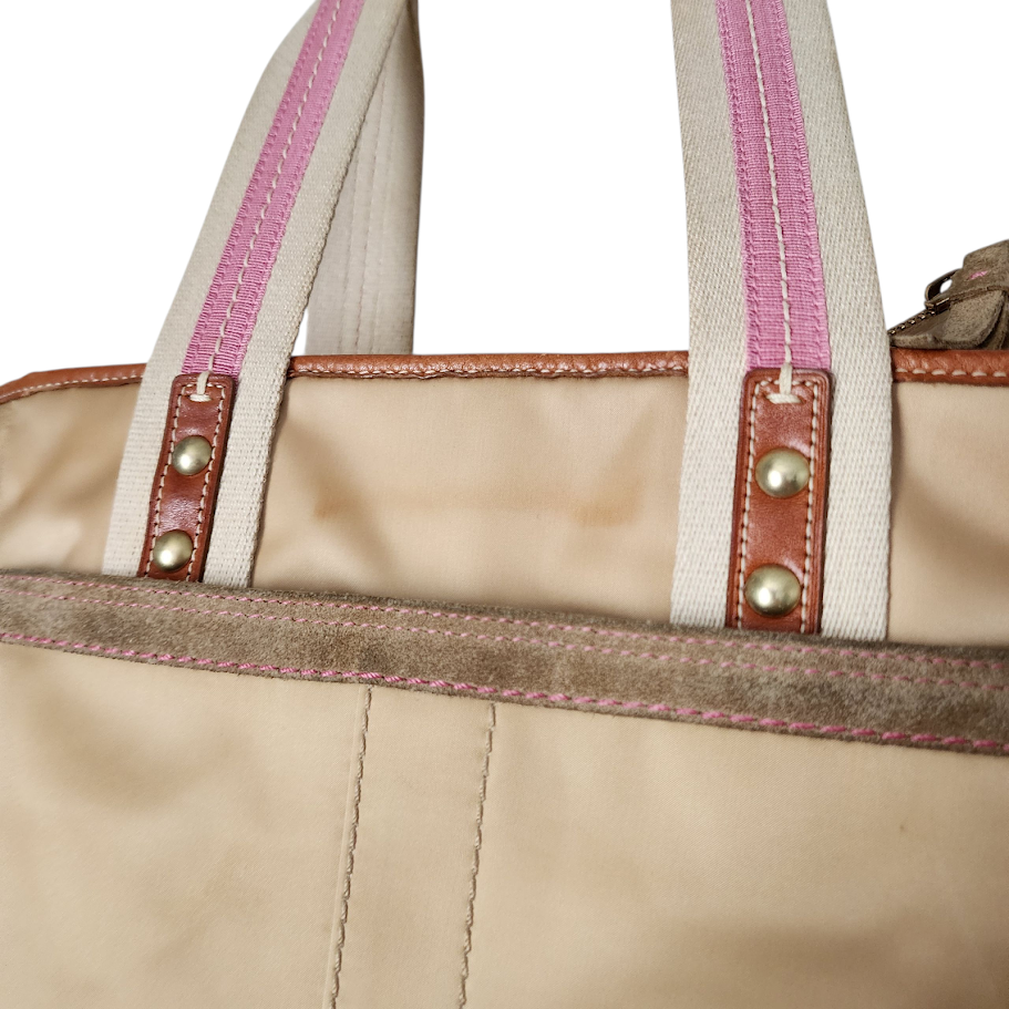 COACH Hamptons Weekend Gold Satin Mini Tote Pink Trim Shoulder Bag