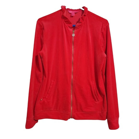 LILLY PULITZER full zip velour track jacket in pink size L