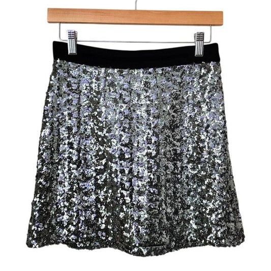 MILLY sequin party mini skirt silver black size 2