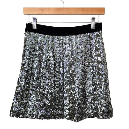 MILLY sequin party mini skirt silver black size 2