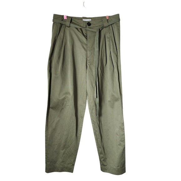 A.L.C. Alma High Rise Trousers tie waist pleated straight leg pant olive 6