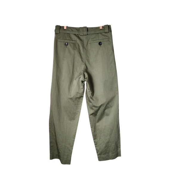 A.L.C. Alma High Rise Trousers tie waist pleated straight leg pant olive 6