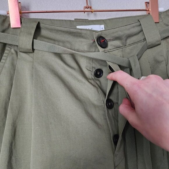 A.L.C. Alma High Rise Trousers tie waist pleated straight leg pant olive 6