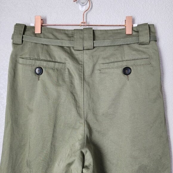 A.L.C. Alma High Rise Trousers tie waist pleated straight leg pant olive 6
