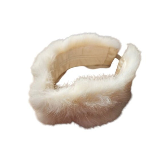 VINTAGE white fur headband satin lined stretch headband snow bunny apres ski