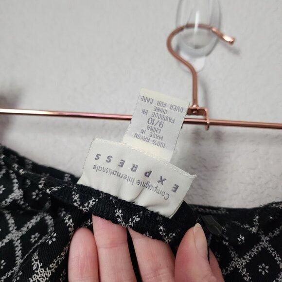 EXPRESS VINTAGE 90's pull on slight weight midi maxi skirt black white 9/10