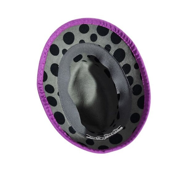 ELLEN PAULSSEN 100% wool Germany polkadot fedora hat grey purple