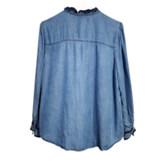 SUNDANCE Tencel Chambray Scalloped Trim Blouse denim blouse size PS