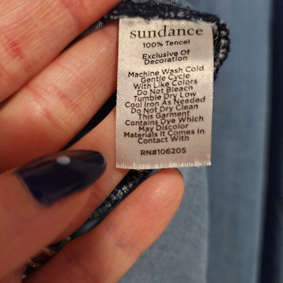 SUNDANCE Tencel Chambray Scalloped Trim Blouse denim blouse size PS