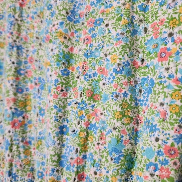 VINTAGE handmade green floral eyelet ruffle tea midi dress button front