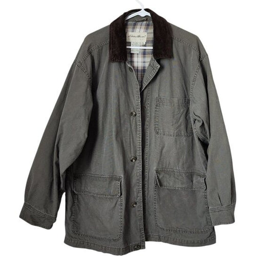 VTG EDDIE BAUER Field Barn Jacket Canvas Chore Coat Corduroy Collar Utility M