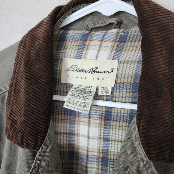 VTG EDDIE BAUER Field Barn Jacket Canvas Chore Coat Corduroy Collar Utility M