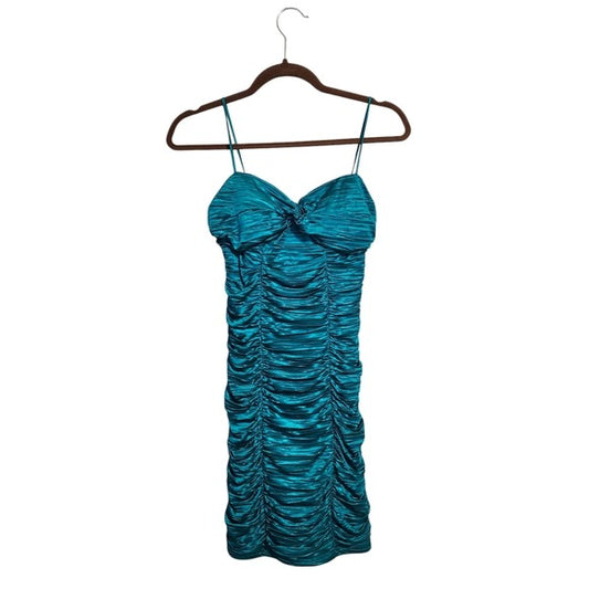 IZ BYER CALIFORNIA x VINTAGE y2k bodycon Ruched Dress homecoming teal 7